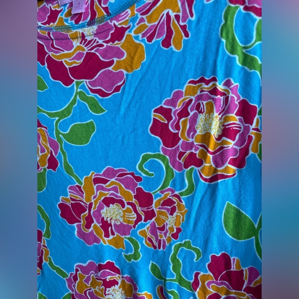Lilly Pulitzer Shirt Womens Blue Floral Pirates Bootyniere Coastal Resort - Picture 3 of 5
